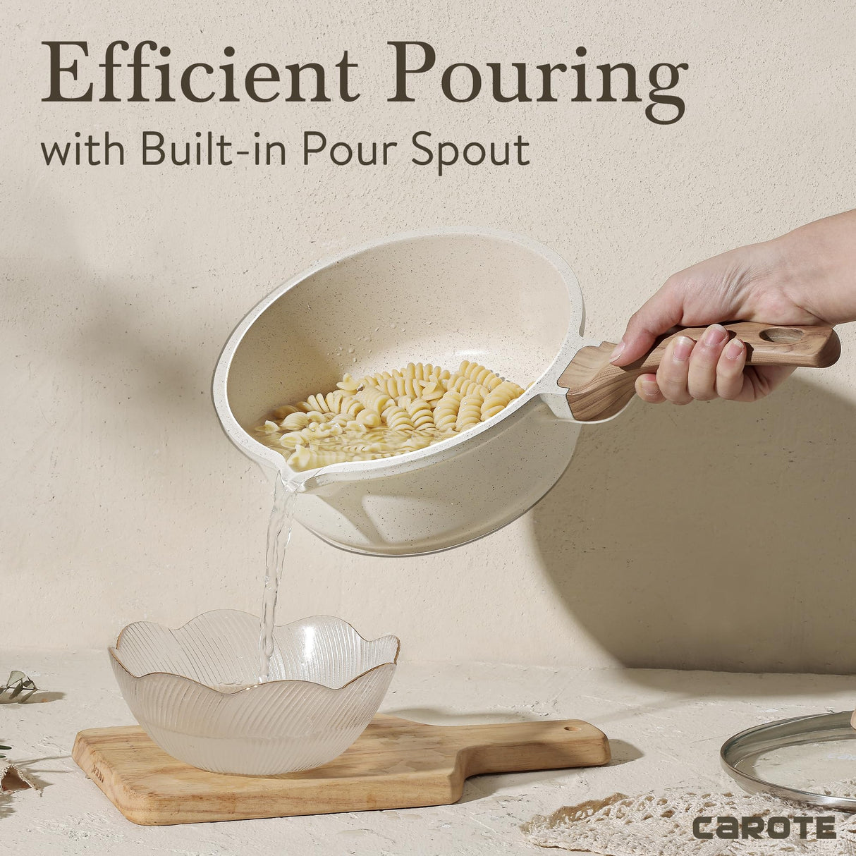 CAROTE 1.5Qt & 3.0Qt Sauce Pan Set with Lid Nonstick Saucepan 4 Pcs Non Stick Sauce Pots Cooking Pot with Pour Spout, Easy to Clean, Small Kitchen Pots Induction Pot, PFOA FREE (White Granite) CAROTE