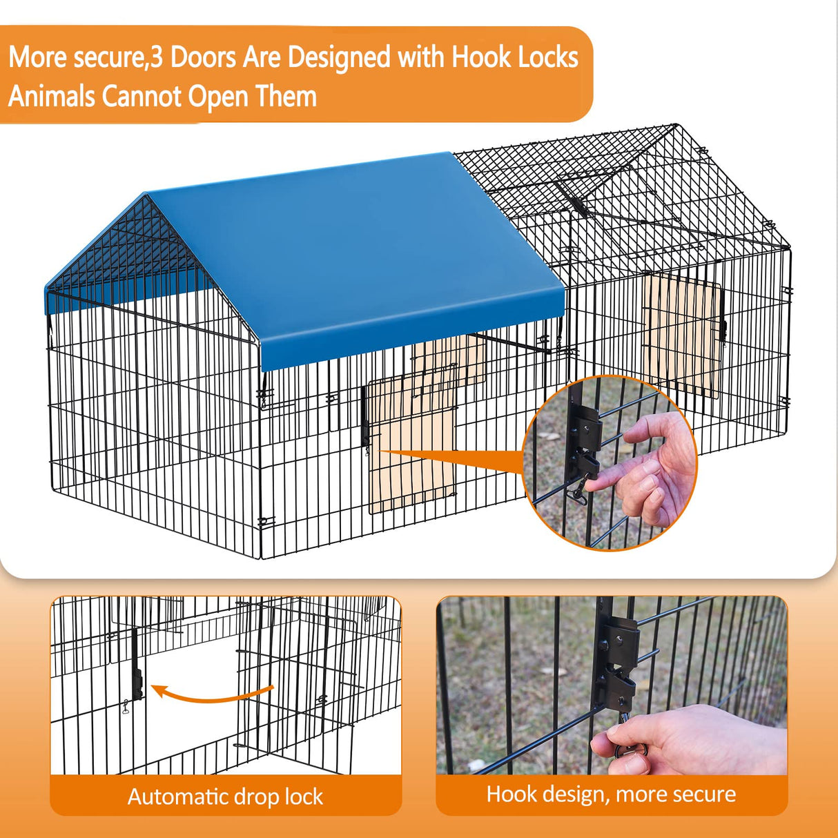 INJOPEXI Metal Chicken Coop 86"×40"×39" Chicken Runs for Yard with Cover Chicken Playpen Enclosure Chicken Pen Kennel Duck CoopCage for Outdoor Backyard Farm Rabbit Small Animal Dog Poultry Cat Hutch INJOPEXI