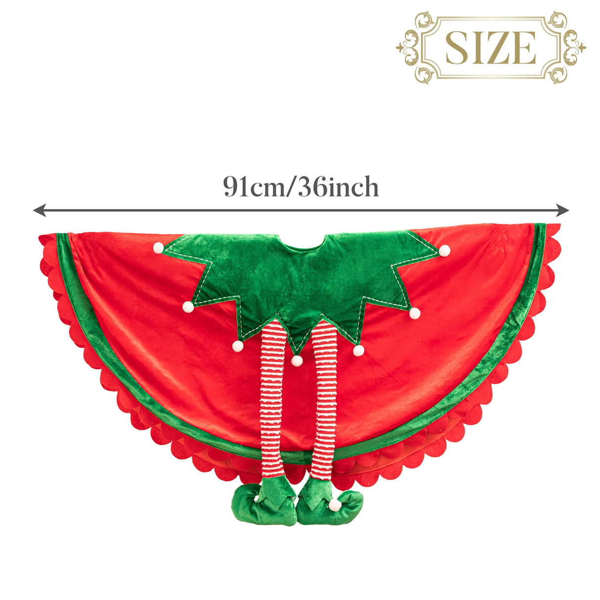 Valery Madelyn Elf Christmas Tree Skirt for Tree Decorations, 36 Inch Fabric Delightful Red Green Small Xmas Velvet Tree Skirt with 3D Elf Legs and Ripple Trim for Tree Merry Christmas Party Decor Valery Madelyn