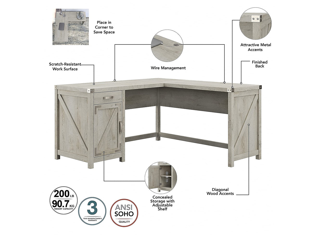 Bush Furniture Grove L Shaped Desk with 2 Drawer Lateral File Cabinet, 60W, Cottage White Bush Business Furniture