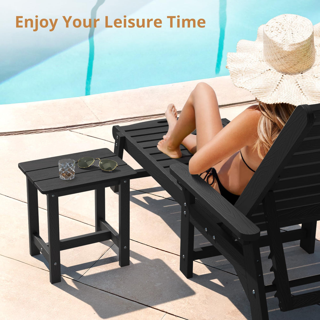 LUE BONA Outdoor Side Table, HDPS Small Outdoor Table, Adirondack Side Table, Outside End Table for Patio, Porch, Deck, Pool, Weather Resistant/Easy Maintenance/Indoor or Outdoor Use, Black LUE BONA