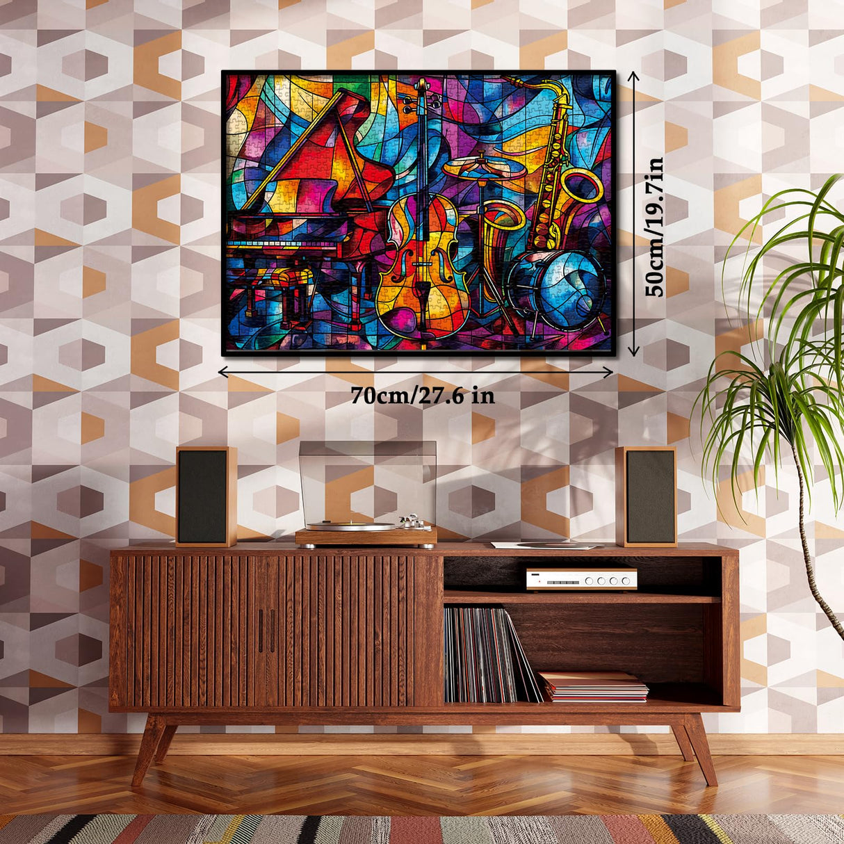 Stained Glass Music Puzzle for Adults 1000 Pieces, Colorful Art Jigsaw Puzzle, Piano Violin Puzzle BBOLDIN