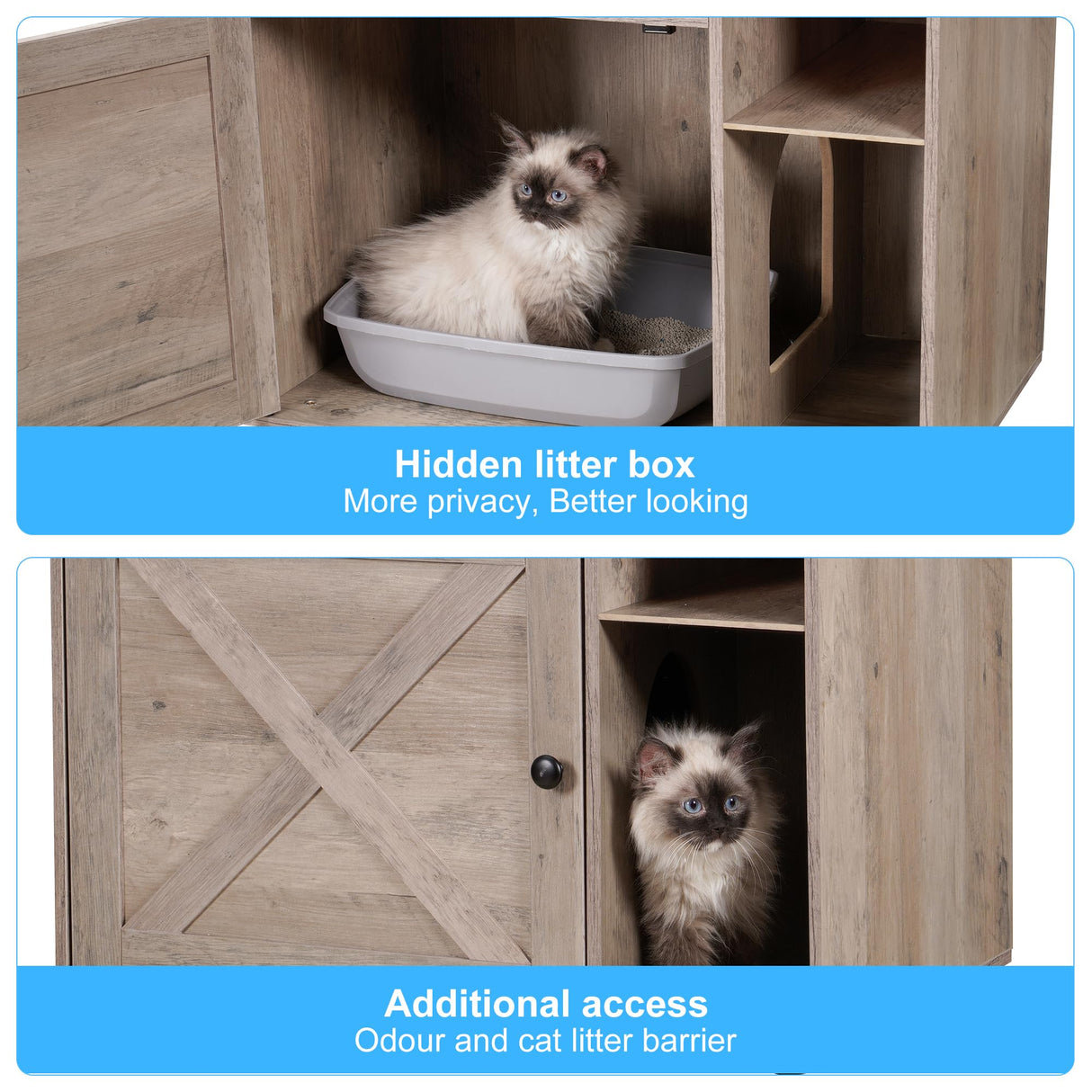 Hey-brother Cat Tree with Litter Box Enclosure, Modern Cat Tower for Indoor Cats with Large Platform, Condo Food Station and 2 Hammocks, All-in-one Cat Furniture, Wood Rustic Gray MPJ115SG Hey-brother