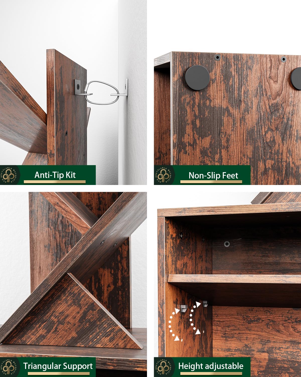 FFFlowerBBBook 6 Tier Tree Bookshelf,Small Bookcase with Storage Cabinet, Modern Tall Narrow Bookshelves Organizer, Floor Standing Book Shelf for Bedroom/Living Room/Home Office/CDs/Movies/Corner FFFlowerBBBook