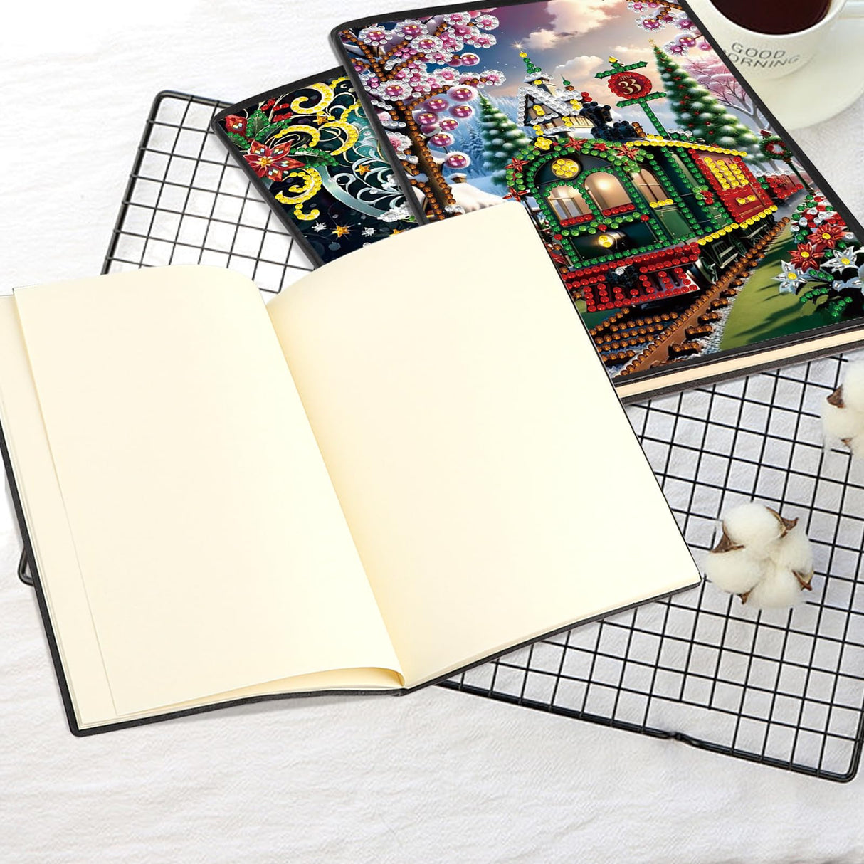 JISHSHAY 2 PCS Christmas Diamond Painting Notebook Diary Christmas Tree Diamond Art Leather Journal Xmas Gem Art Note Book Train Mosaic Kits for Adults Journal Notebook Gem Painting Sketchbook Diary JISHSHAY