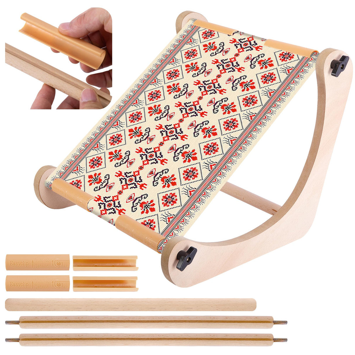 codree Adjustable Embroidery Table Stand, Wood Embroidery Hoop Holder, Hands-Free Cross Stitch Scroll Frame Needlepoint Stand for Lap or Table Top Stitching Sewing Supplies Craft Tool codree