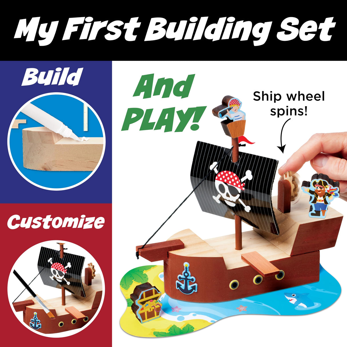 Creativity for Kids Buildeez! Easy Wooden Model Set: Pirate Ship, Sea Skull - DIY Arts & Crafts Kit, STEM Toys and Gift for Kids, Boat Toys for Boys (Ages 5+) Creativity for Kids