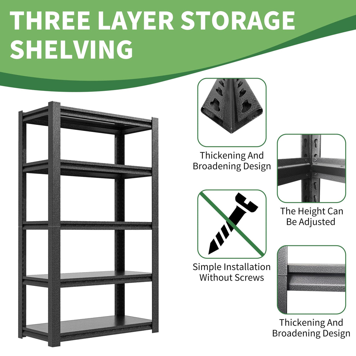 VIYET 78" H Garage Shelves, Garage Shelving Heavy Duty, 3000Lbs 5 Tier Adjustable Garage Storage Shelves Suitable for Warehouse, Basement, Workshop,Require Assembly, 18" D*48" W *78" H(Black) VIYET