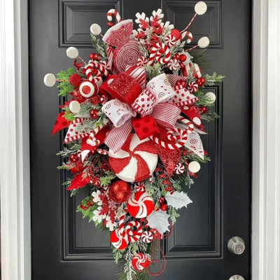 Christmas Wreath for Front Door Teardrop Door Wreaths Decoration Vintage Farmhouse Porch Wreath Indoor Outdoor Wreaths Home Decor for Wall Window Christmas Trees Decor (Style-1)