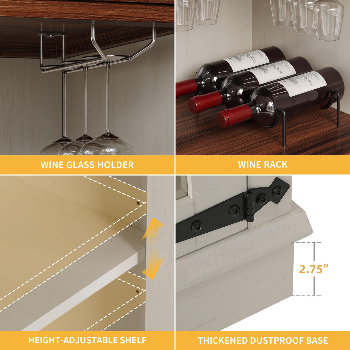 DWVO Corner Bar Cabinet with Glass Door & LED Lights, 72" Tall Farmhouse Liquor Cabinet Bar with Glass & Wine Holder, 6-Tiers Alcohol Cabinet for Dining Room, Living Room, Kitchen,White DWVO