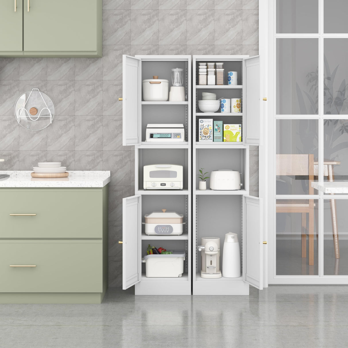 XIUSVON Tall Narrow Storage Cabinet - 67" Slim Bathroom Organizer with 3 Adjustable Shelves, 2 Doors (Left/Right Opening),Metal Floor Cabinet for Small Spaces, Bathroom & Kitchen (Metal, White) XIUSVON