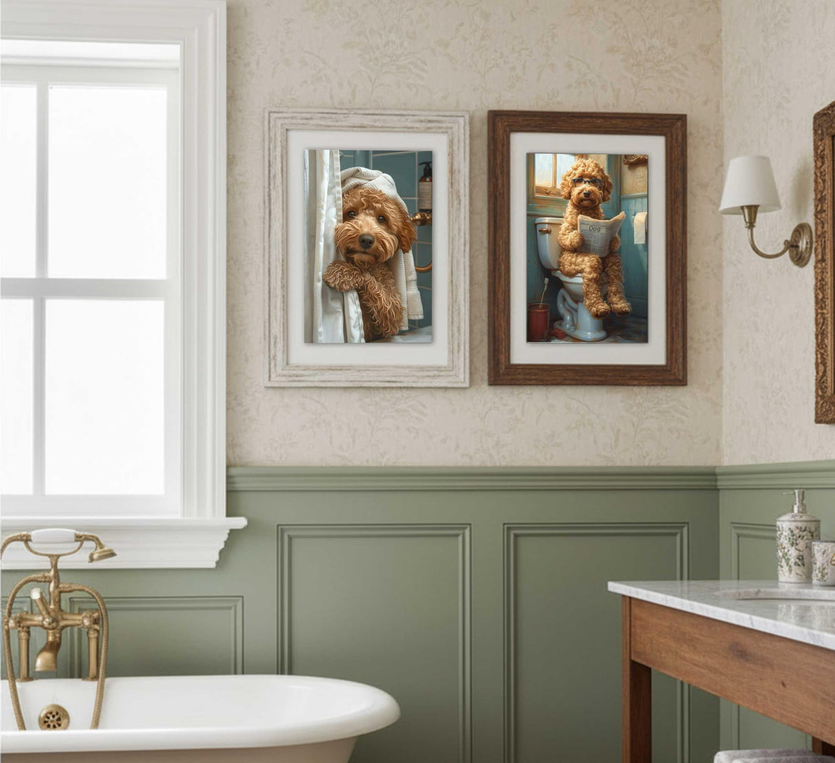 2Pcs Paint by Number Kit 16x20inch Adults Cute Curly Dog Bathroom Scenes DIY Painting Set with Pre - Numbered Canvas, Funny Puppy Art for Home Decor Gift Generic