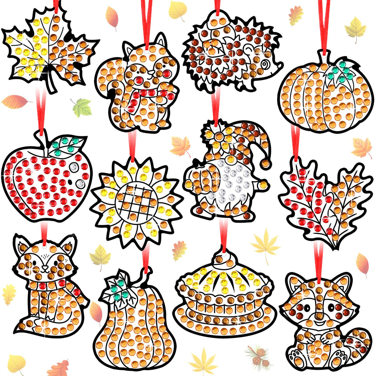 Gersoniel 36 Sets Fall Thanksgiving Window Art Suncatcher Kits Fall Gem Art Kit Diamond Painting Crafts Autumn Gemstone Sun Catcher Gem Craft for Autumn Thanksgiving Harvest Party Favors Gift Gersoniel