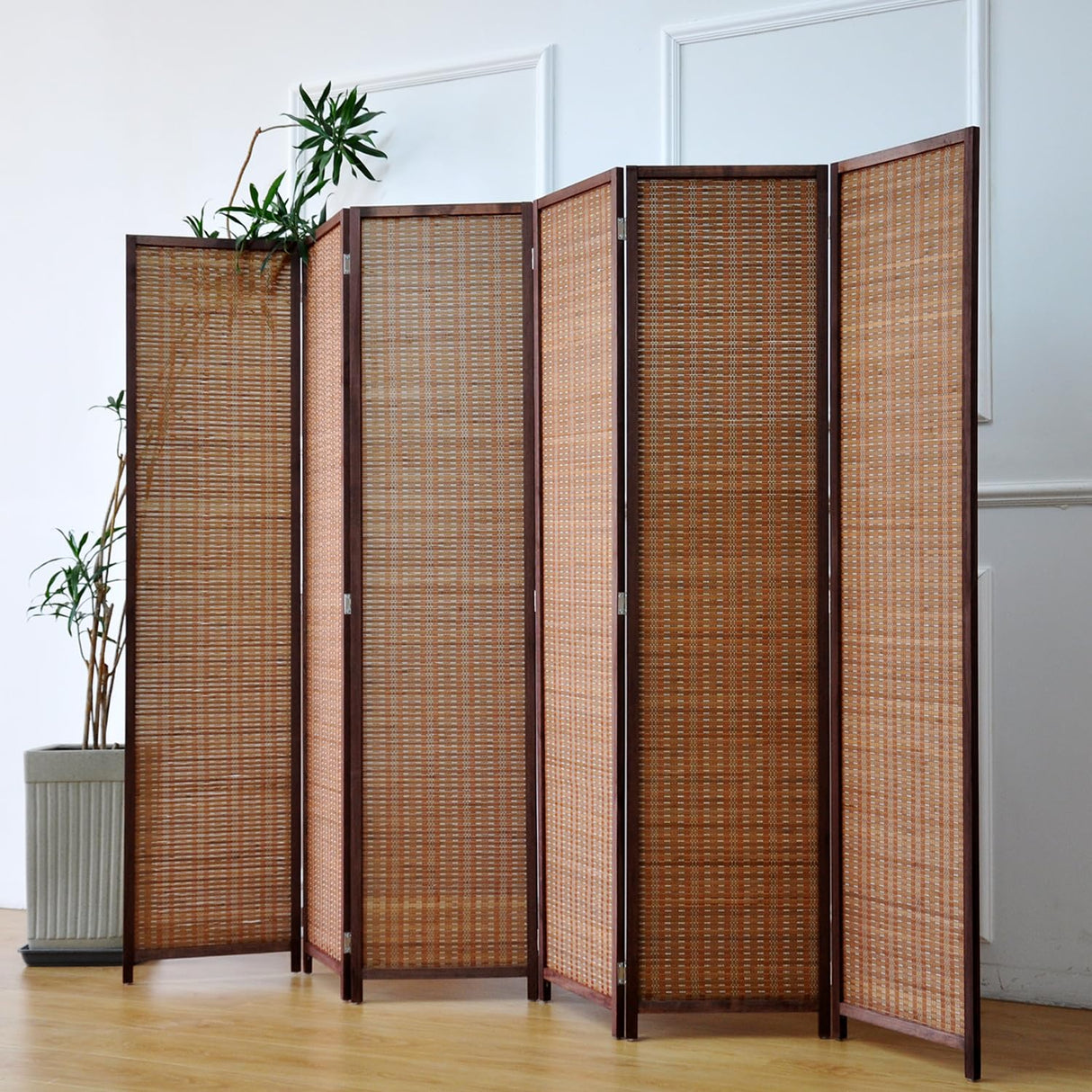 Furnnylane 6 Panel Room Divider and Folding Screen Room Divider,Bamboo Room Divider for Room Separation,67" H x 92.1" W Furnnylane