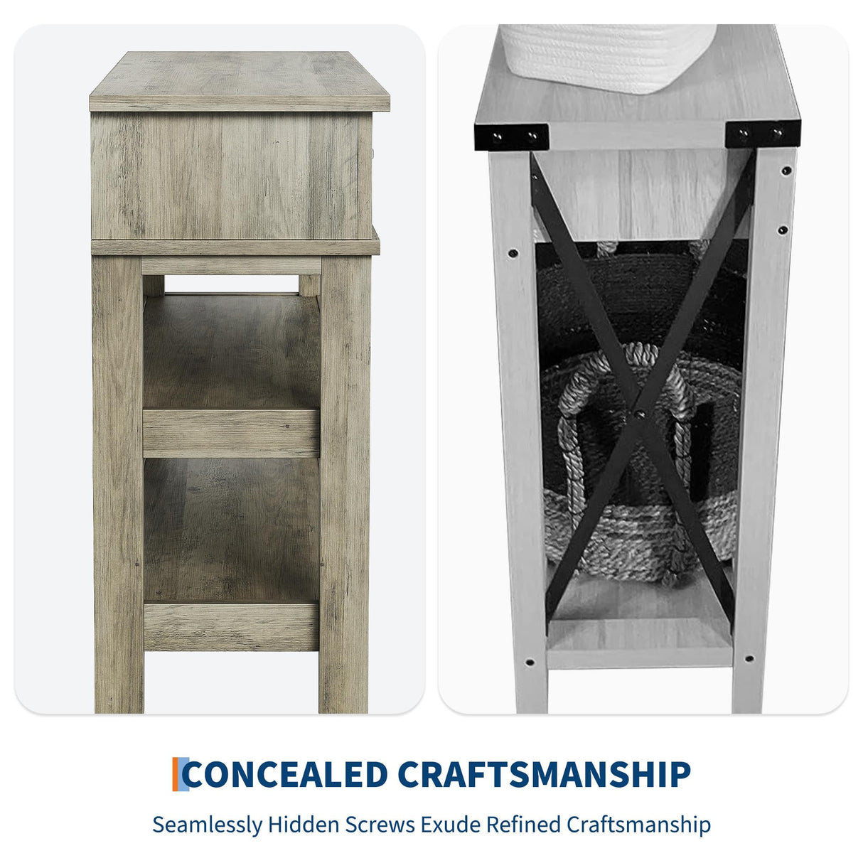 GarveeHome Entryway Table, Console Table with 2 Storage Drawers, 3 Tier Farmhouse Wooden Sofa Table, Hallway Tables for Entryway, Living Room-Grey GarveeHome