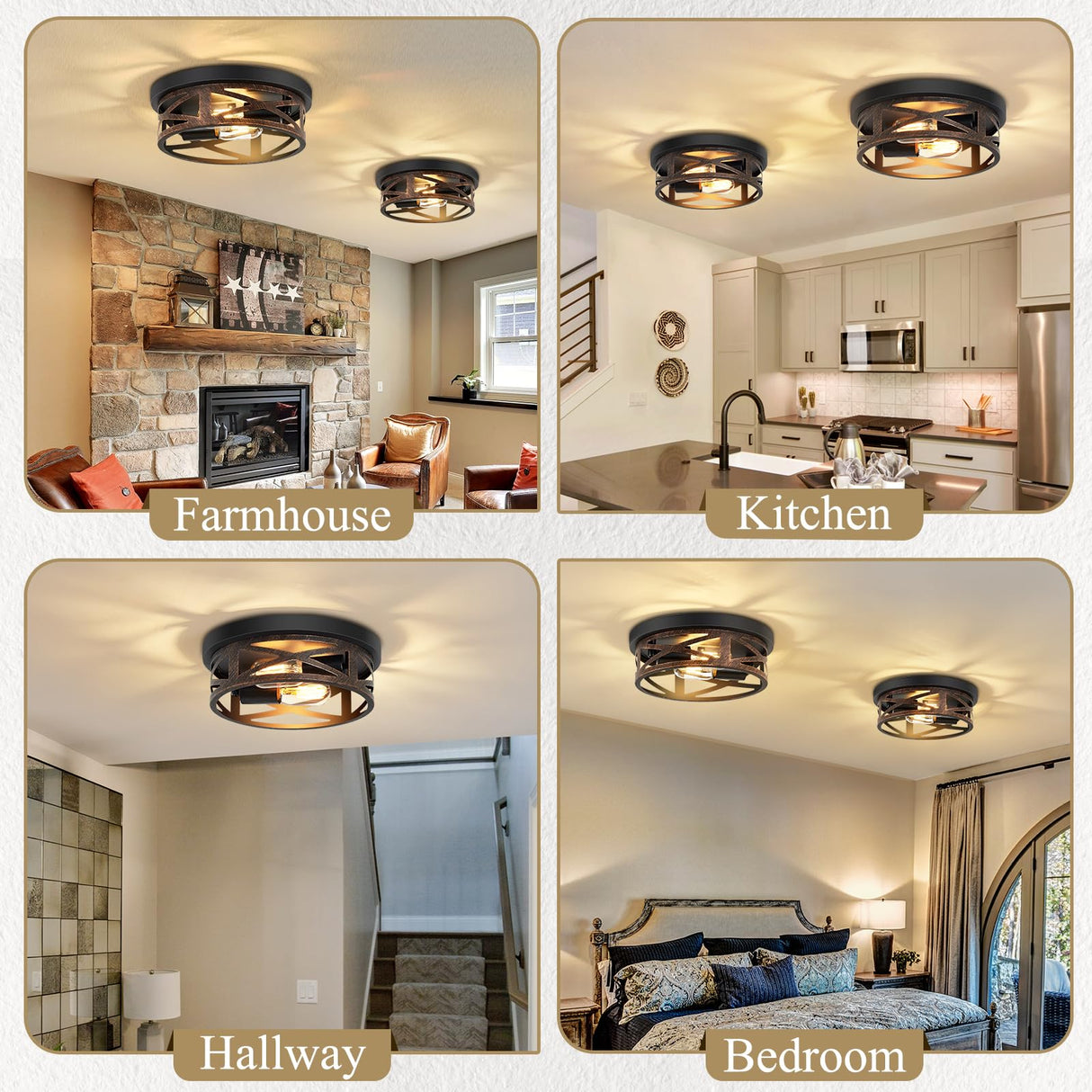 SKEJAO Flush Mount Ceiling Light Fixture,Vintage Metal Black 2-Light Hallway Light Fixtures Ceiling,Rustic Retro Light Fixtures Ceiling Mount for Farmhouse,Kitchen,Hall (2 Pack) SKEJAO