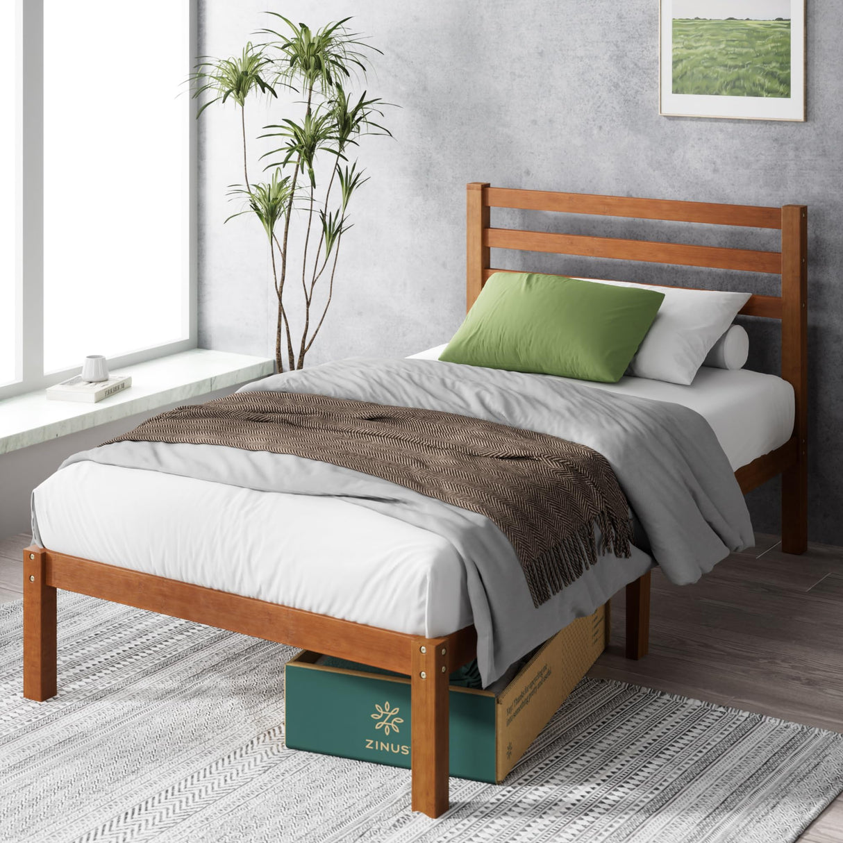ZINUS Leah Bamboo Platform Bed Frame with Headboard, No Box Spring Needed, Wood Slat Support, Easy Assembly, Twin ZINUS