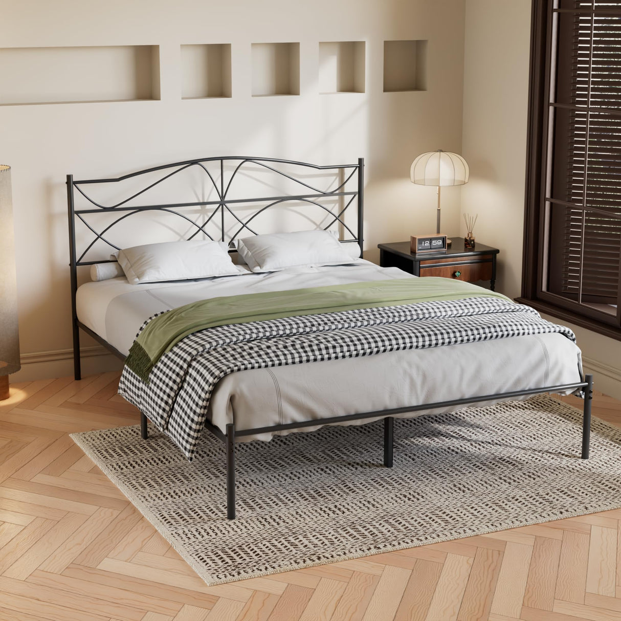 VECELO Full Size Metal Platform Bed Frame with Headboard and Footboard,Sturdy Slats Support Mattress Foundation, No Box Spring Needed,Dark Black VECELO