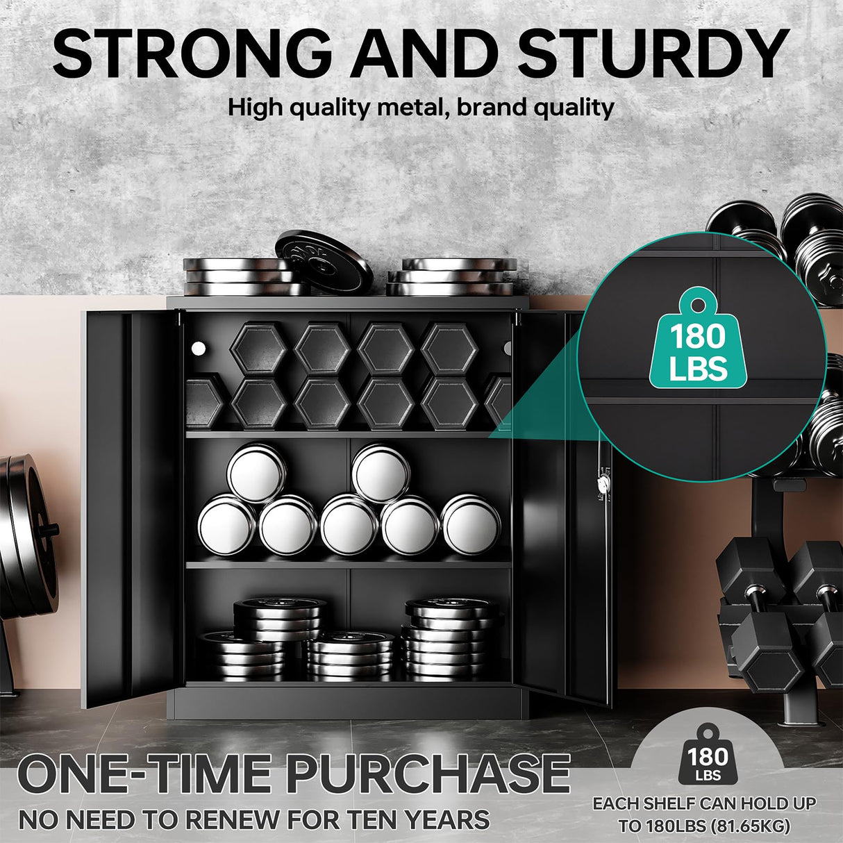 Metal Storage Cabinet with Doors and Shelves,Small Garage Storage Cabinet with Lock,Black Metal Cabinet with Locking Doors,Steel Cabinet,Lockable Storage Cabinet for Home,Office,Short Garage Cabinets SISESOL