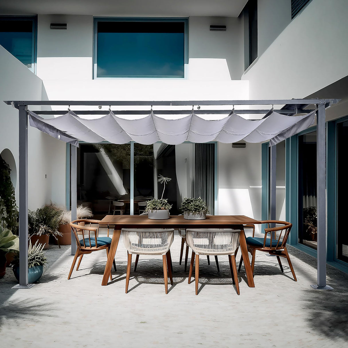 ZEPYARD 10X13 FT Outdoor Pergola, Aluminum Pergola with Sun Shade Retractable Canopy, Patio Retractable Pergola for Deck, Backyard, Grill (Grey) ZEPYARD