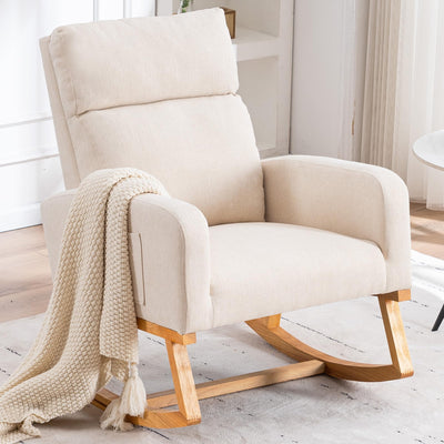 YUUIJOAA Rocking Chair Nursery - Glider Modern Accent Chairs Upholstered Linen Nursing Rocker Padded Armchair for Indoor Living Room Bedroom Beige