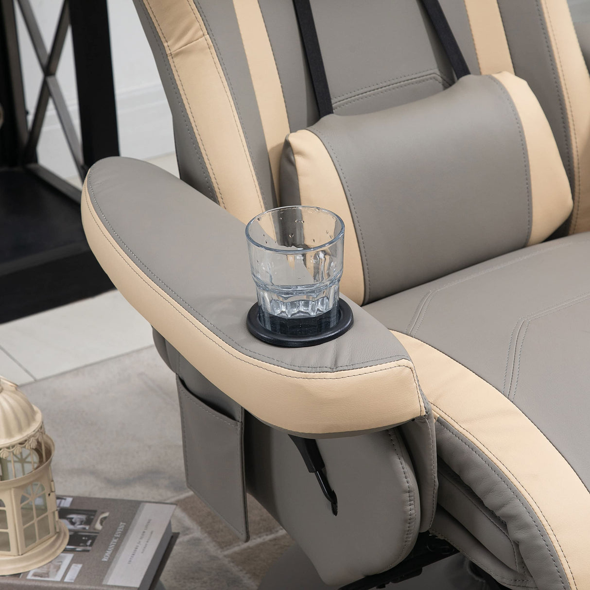 HOMCOM Manual Recliner Armchair PU Leather Lounge Chair w/Adjustable Leg Rest, 135° Reclining Function, 360° Swivel, Cup Holder and, Storage Pocket HOMCOM