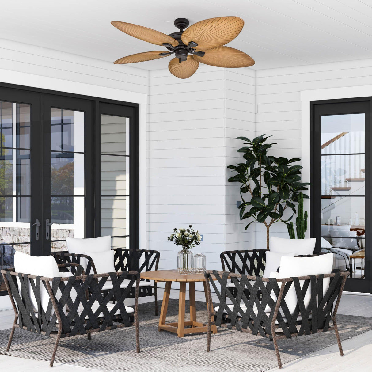Honeywell Ceiling Fans Palm Island, 52 Inch Tropical Indoor Outdoor Ceiling Fan with No Light, Pull Chain, Three Mounting Options, 5 Palm Leaf Blades, Damp-Rated - 50505-01 (Bronze) Honeywell Ceiling Fans