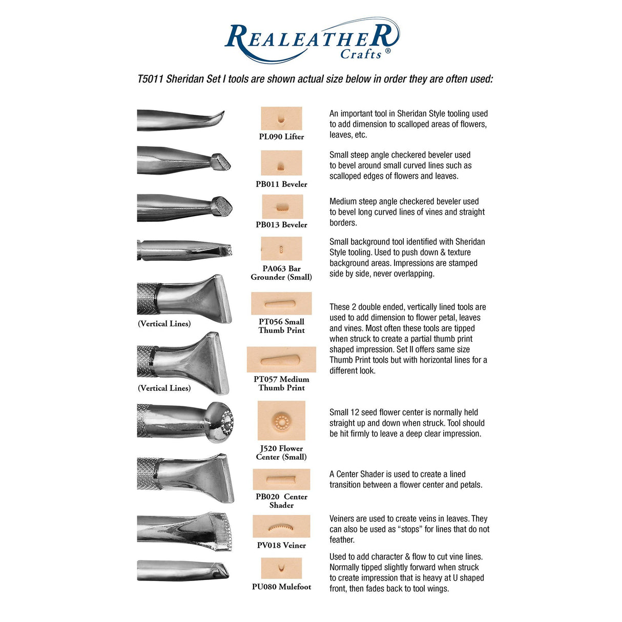Realeather Leather Stamps Tool Set for Leather Crafting, 10 Stamping Tools, Sheridan Style Stamp Set I Realeather
