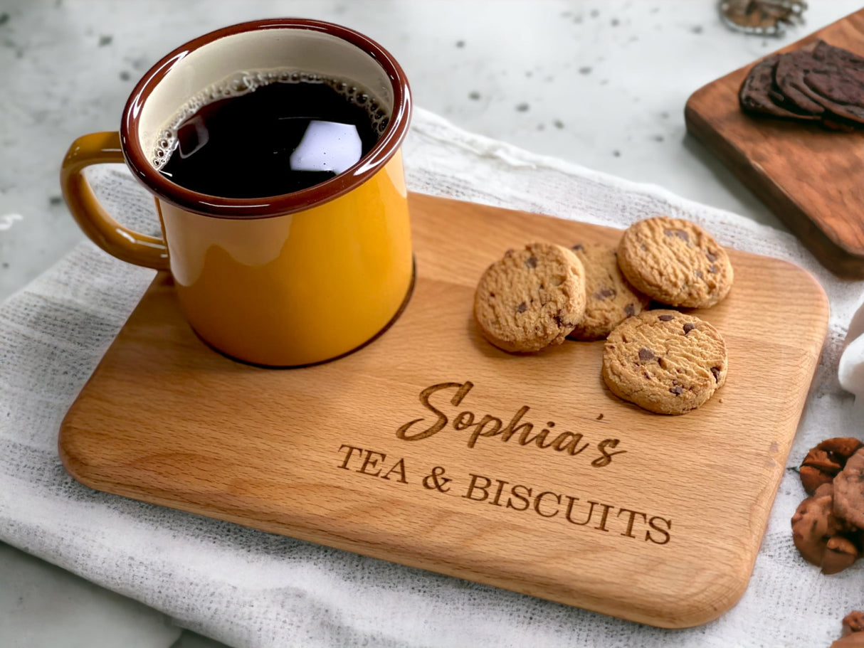 Personalized Tea & Biscuits Board - Engraved Wooden Serving Platter for Tea, Coffee, and Snacks, Ideal for Housewarming, Grandparent Gifts, and TRENDSHOPIC