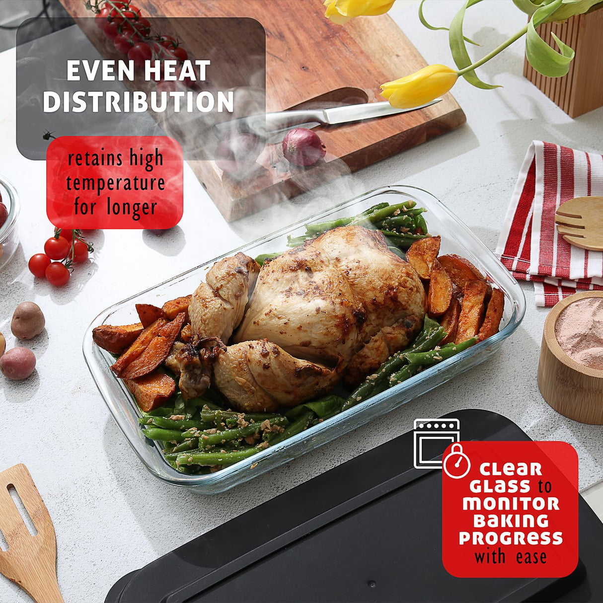 Nestl 4-Pack Glass Baking Dishes for Oven, Glass Food Storage Containers with Lids, Leakproof Casserole Dishes for Oven with Lid, Cooking, Microwave Oven Freezer Safe Bakeware, 9x13 Lasagna Pan Black Nestl