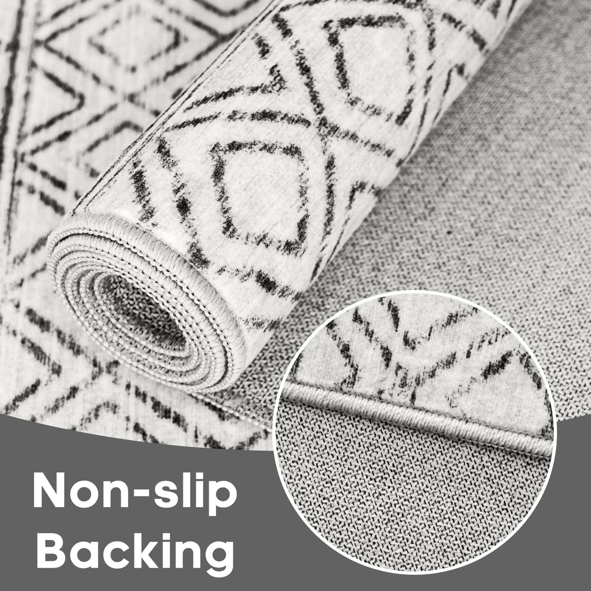 BYYVOO Hallway Runner Rug Washable 2'6"x8': Moroccan Non Slip Runner Rugs Soft Indoor Floor Carpet Low Pile Mat with Rubber Backing for Living Room Kitchen Bedroom 2'6"x8' Geo Grey BYYVOO