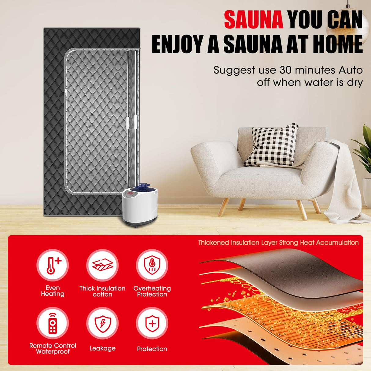 MXMZHXU Home Portable Steam Sauna, 3Ft*3Ft*6Ft Sauna Tent Sauna Box with 3L 1200W Steamer, Remote Control, Folding Chair, 15 Levels 60 Mins Working(Wider&Taller 3Ft*3Ft*6Ft,Black) MXMZHXU