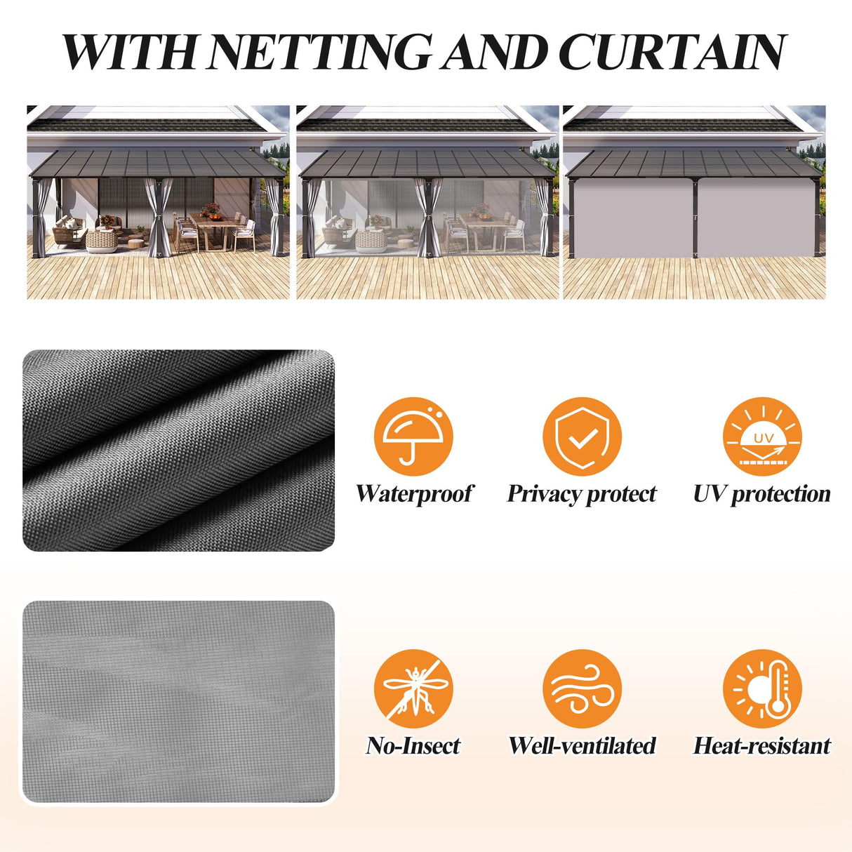 GARTOO 12’ x 20’ Gazebo for Patio - Aluminum Lean to Gazebos Pergola with Sloping Roof, Outdoor Wall-Mounted Canopy Awnings to House for Patio, Garden, Lawn, Backyard Deck GARTOO