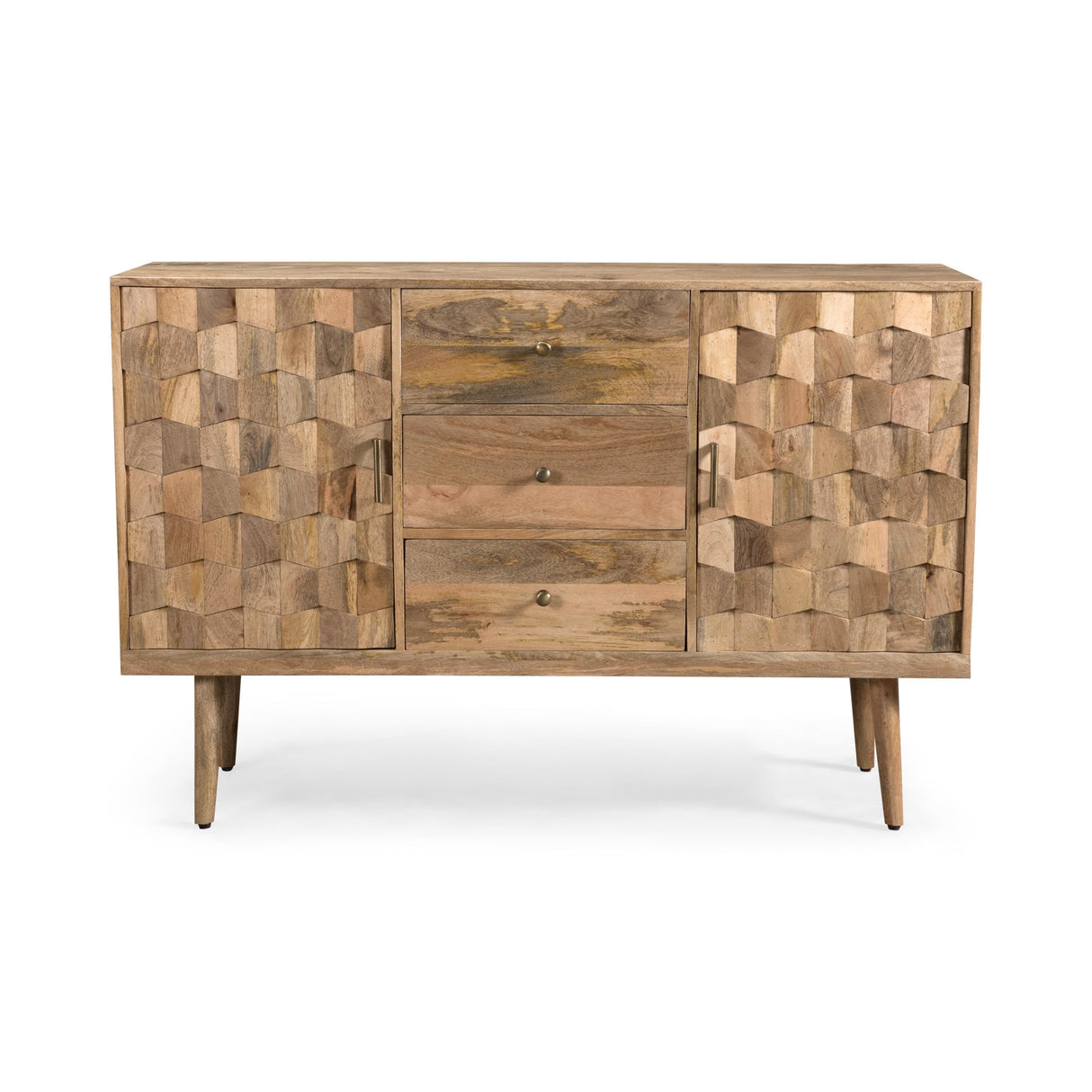 Great Deal Furniture Zona Mid-Century Modern Mango Wood 3 Drawer Sideboard with 2 Doors, Natural Great Deal Furniture