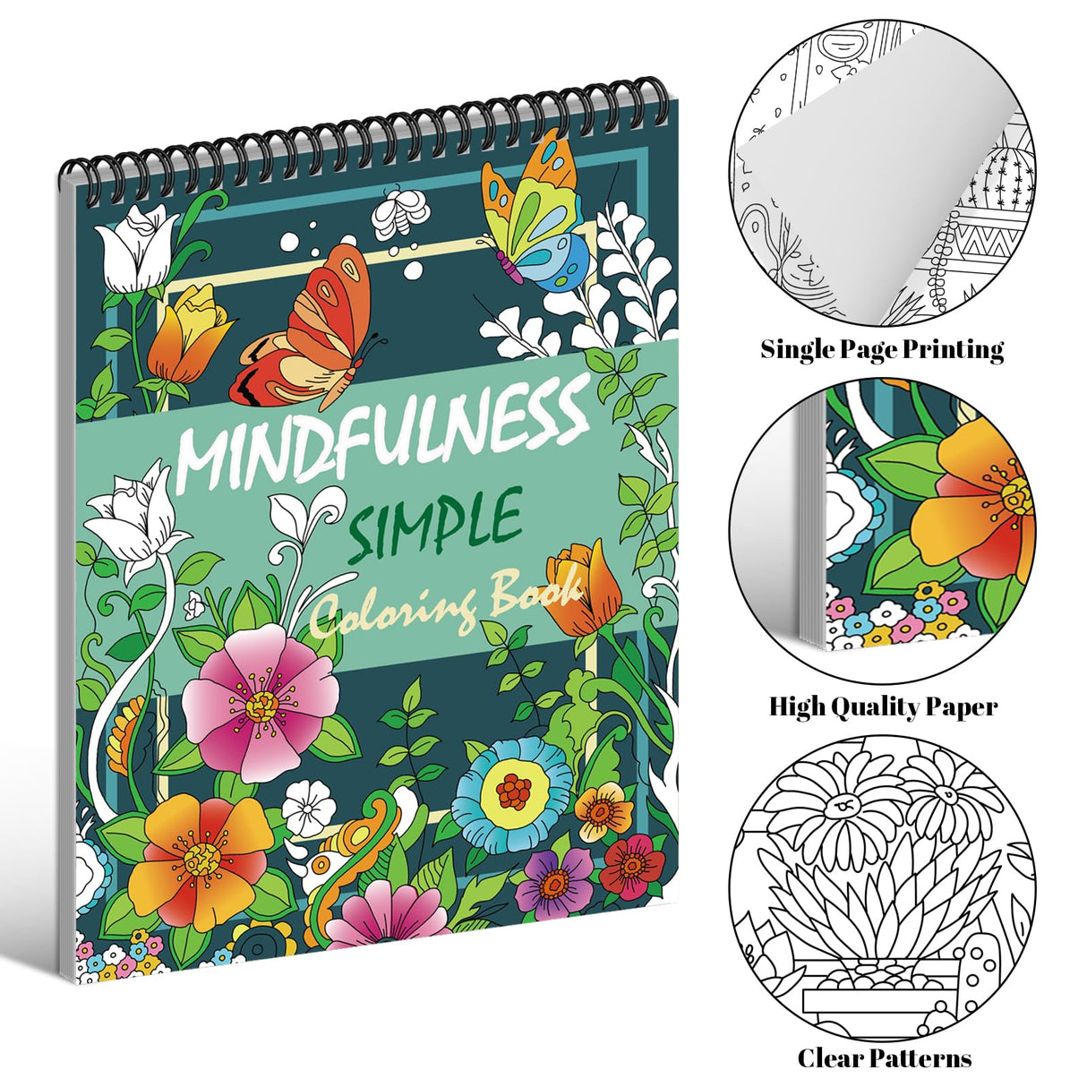 Kalysky Easy and Cozy Adult Coloring Book Set, 3 Stress Relief Coloring Books for Adults Relaxation, Flower Inspirational Quotes Coloring Books Kalysky