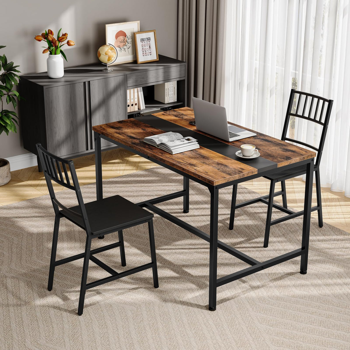 HOOBRO Kitchen Chairs Set of 2, Wooden Dining Room Chairs with Metal Frame, Dining Chairs with Back, Easy to Assemble, Farmhouse Dining Chairs for Kitchen, Living Room, Black BB39CD01 HOOBRO