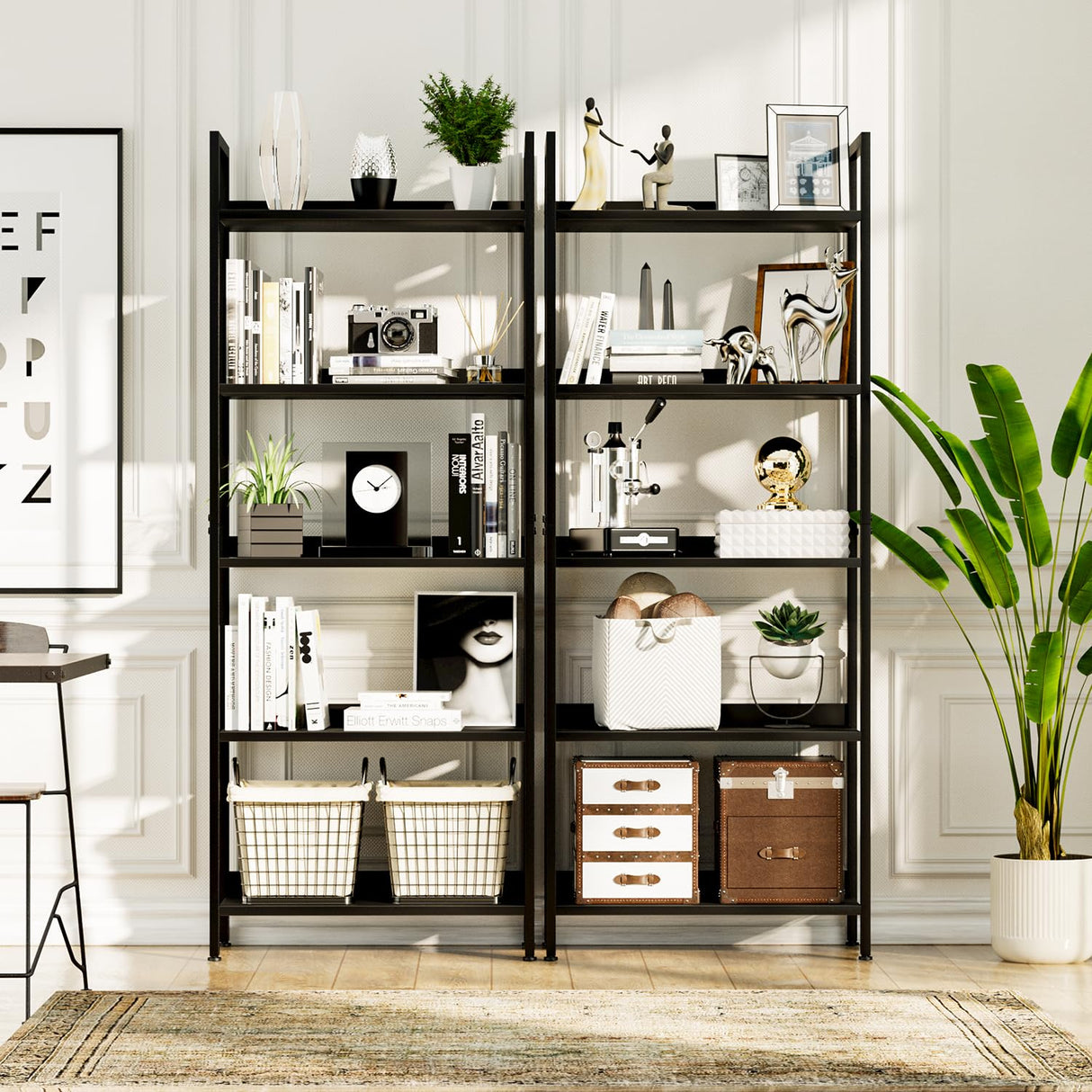 NUMENN Bookshelf, 5 Tier Bookshelves, Home Office Bookcase Shelf Storage Organizer, Free Standing Storage Shelving Unit for Bedroom, Living Room and Home Office, Black NUMENN