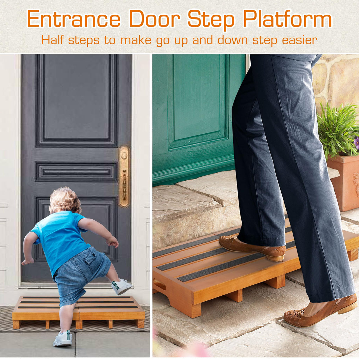 Wooden Step Stool, 3.5" One Step Stool, Non-Slip Outdoor Steps, Heavy Duty Wooden Platform Mobility Step, Half Steps for Seniors Adults with Bad Knee, No Assembly Required Tohiasen