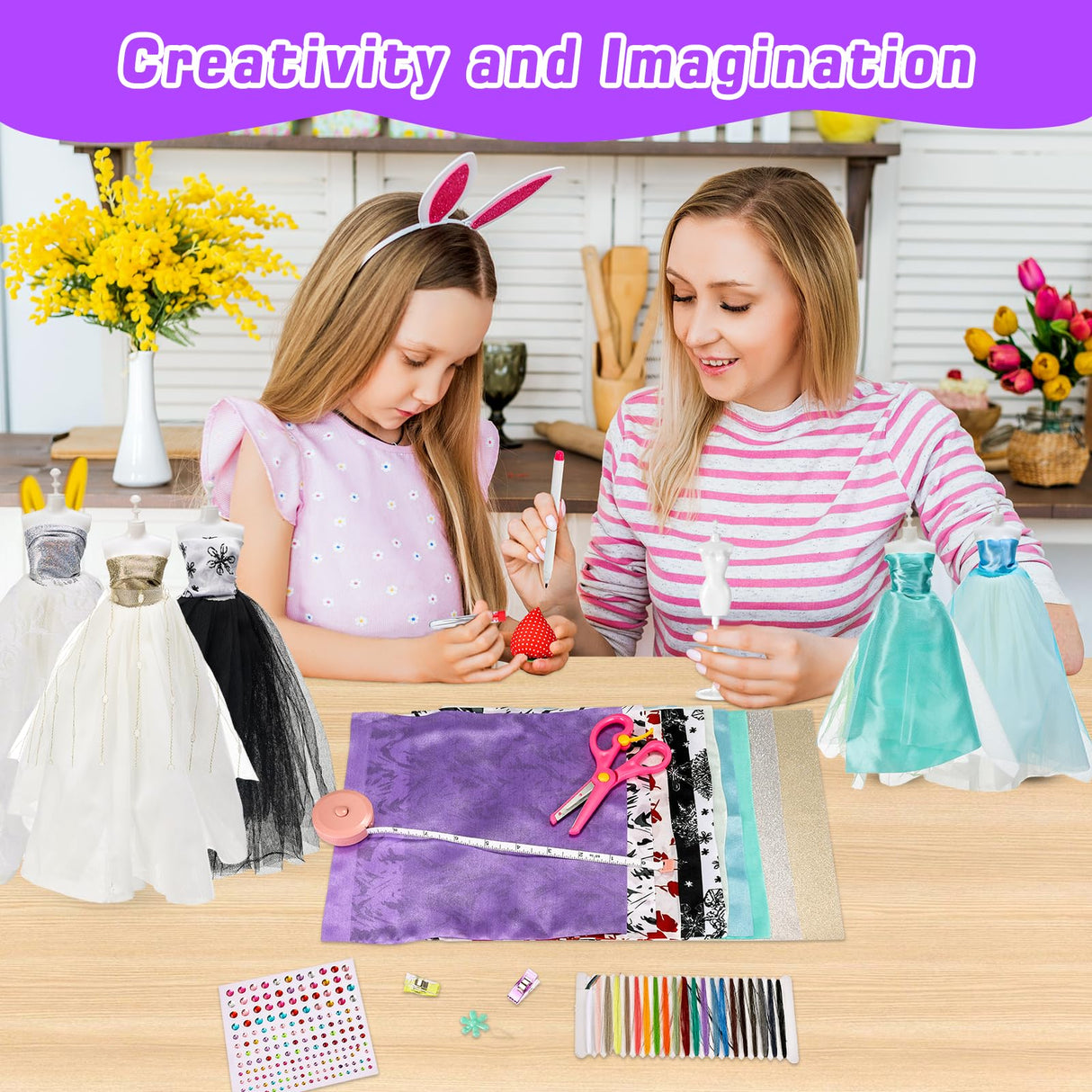 Anpro 650+Pcs Fashion Designer Kit for Girls with 2 Mannequins, DIY Arts & Crafts Kit for Girls Age 6-12 Toys, Doll Clothes Making Sewing Kit - Perfect Teen Birthday and Christmas Gifts Anpro
