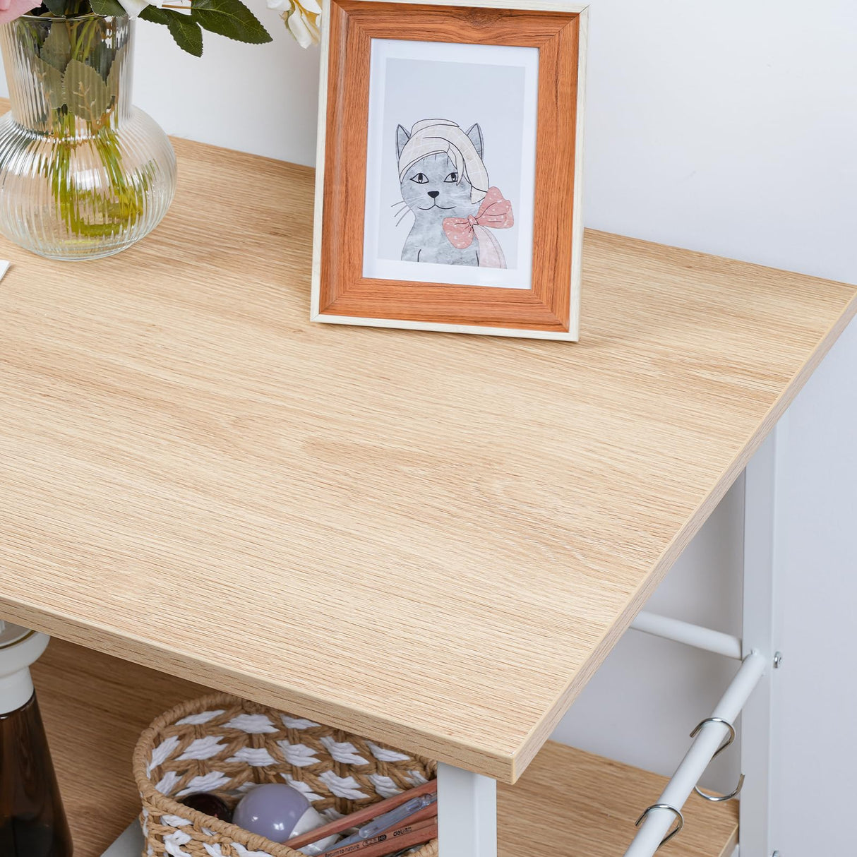 HOOBRO Kitchen Island with Storage, Kitchen Island Table with Power Outlet, 3 Tier Coffee Station and Microwave Stand, for Home, Kitchen and Dining Room, Natural and White WN021ZD01 HOOBRO