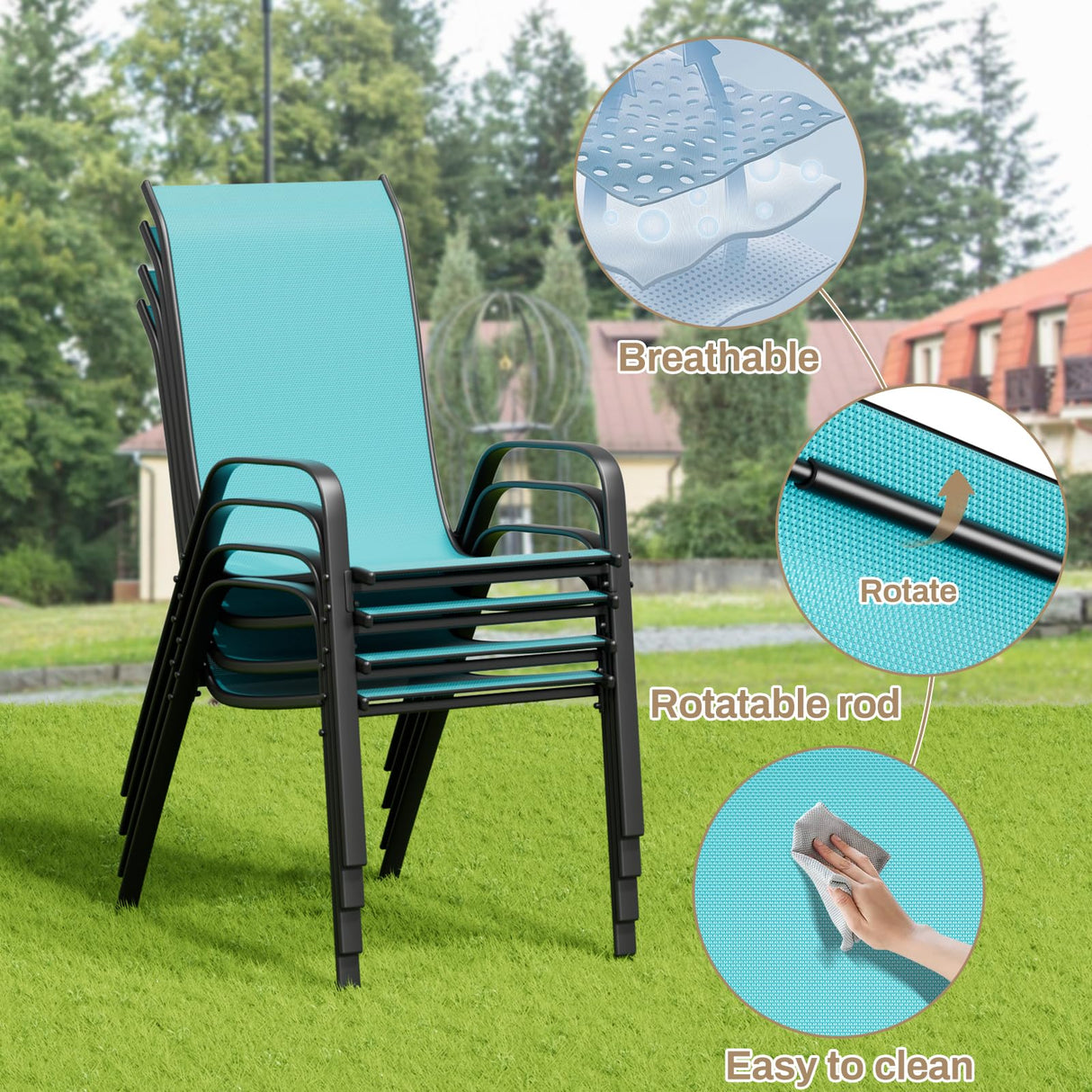 TLSUNNY Patio Dining Set 5 Pieces, All Weather Outdoor Furniture W/30"X 30" Table and 4 Stackable Textilene Chairs, Metal Table and Chairs for Lawn, Garden, Poolside, Backyard (Umbrella not Included) TLSUNNY