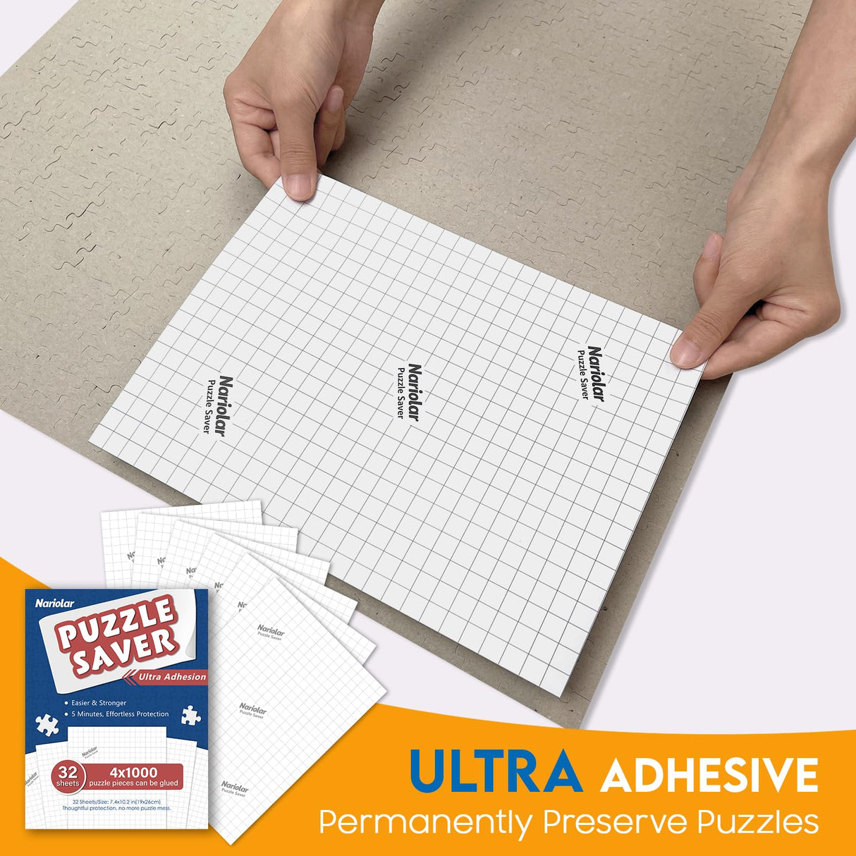 Nariolar Ultra Adhesion Puzzle Glue Sheets, 32 Puzzle Saver Sheets Preserves 4×1000 Pieces Jigsaw Puzzle, Puzzle Saver for Easy Preservation in Minutes Nariolar
