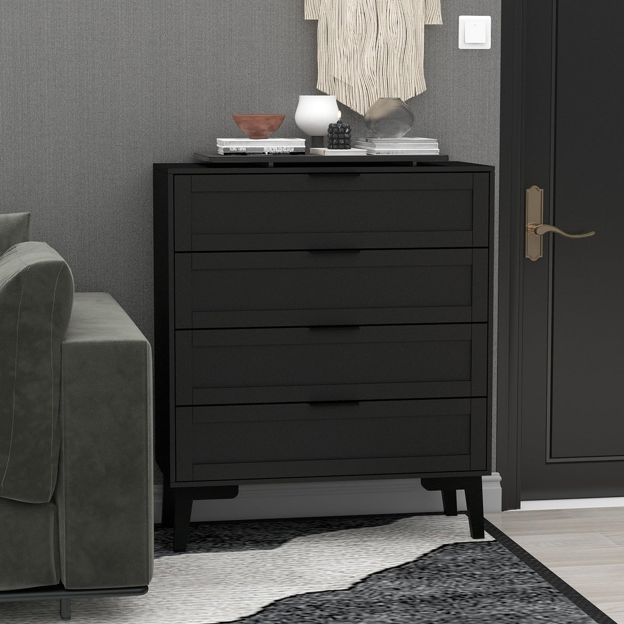 TaoHFE Black 4 Drawer Dresser for Bedroom,Wood Lingerie Chest of Drawers for Bedroom,Modern 36inch Tall Black Dresser for Bedroom Living Room, Entryway, Cloakroom(Black, 4 Drawer) TaoHFE