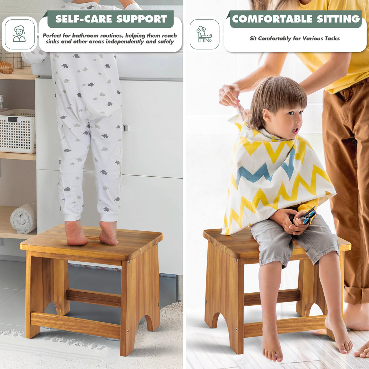 Wooden Step Stool, 13'' Heavy Duty Step Stool for Adults with Convenient Handle, Wooden Stepping Stool Hold up to 500 lbs, Heavy Duty/Nonslip/Durable Construction Safe Step Stool for Bedroom/Kitchen FANATU