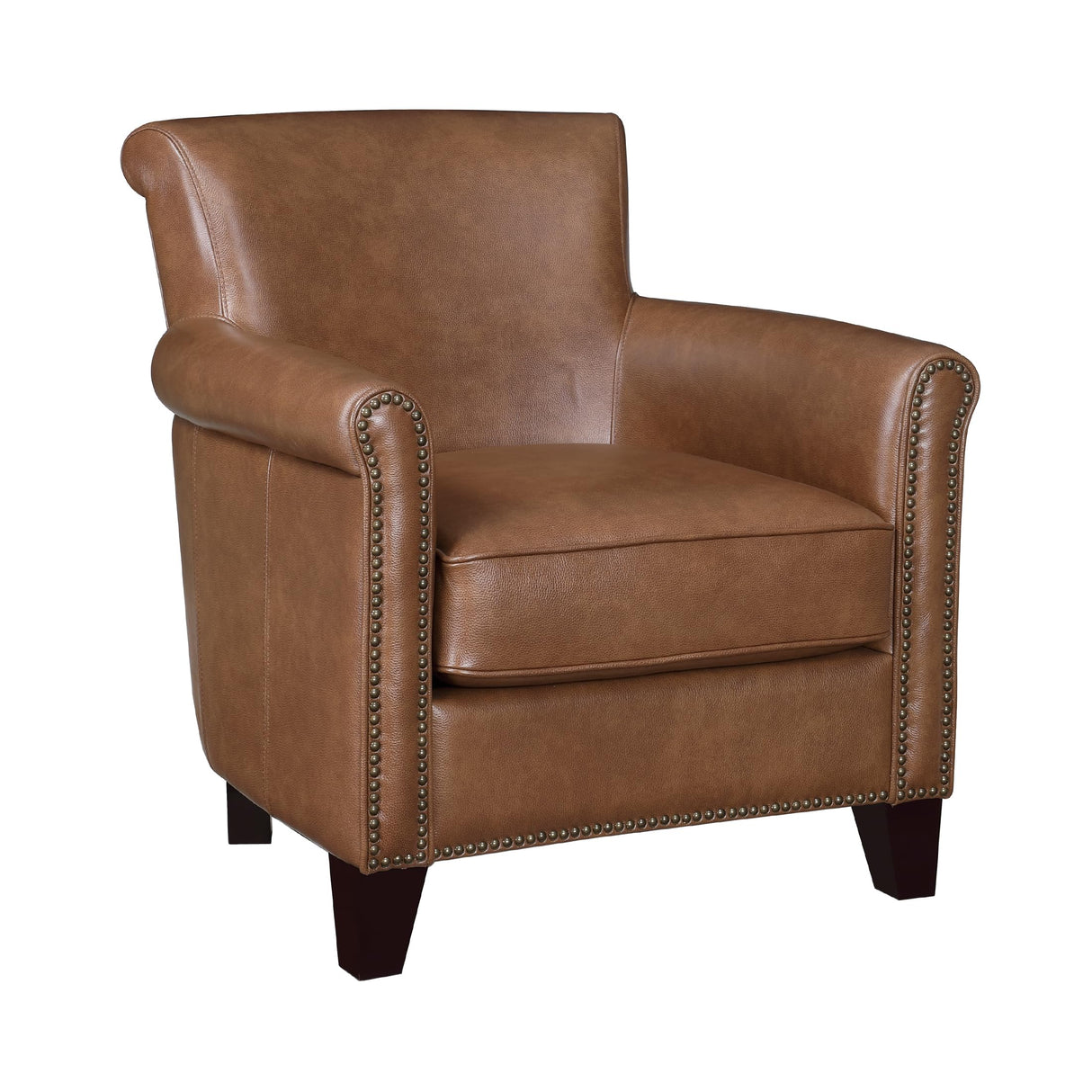 Lexicon 100% Top Grain Genuine Leather Chair, Leather Accent Chairs for Living Room, Solid Wood Frame, Rolled Armrest & Nailhead Trim, Comfy Reading for Bedroom, Office, Waiting Room, Brown Lexicon