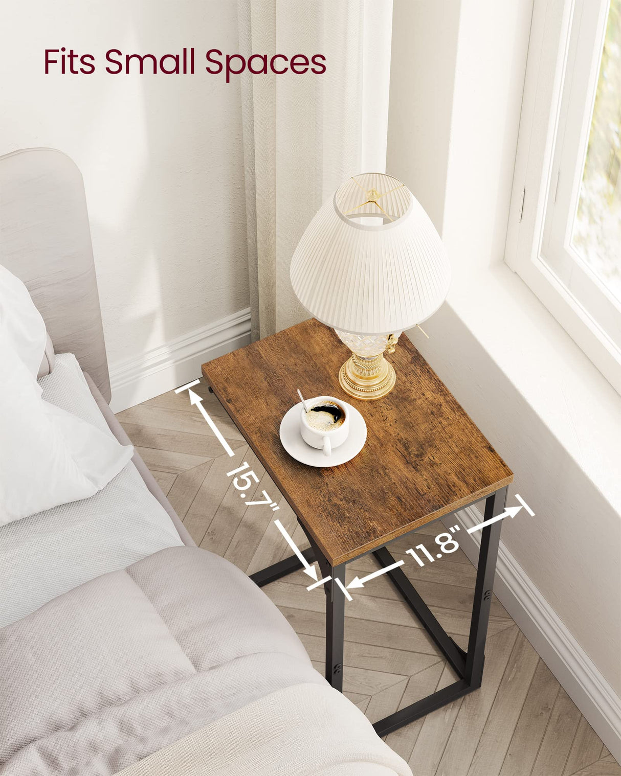 VASAGLE C-Shaped End Table Set of 2, Small Side Table for Couch, Sofa Table with Metal Frame for Living Room, Bedroom, Bedside, Rustic Brown and Black VASAGLE