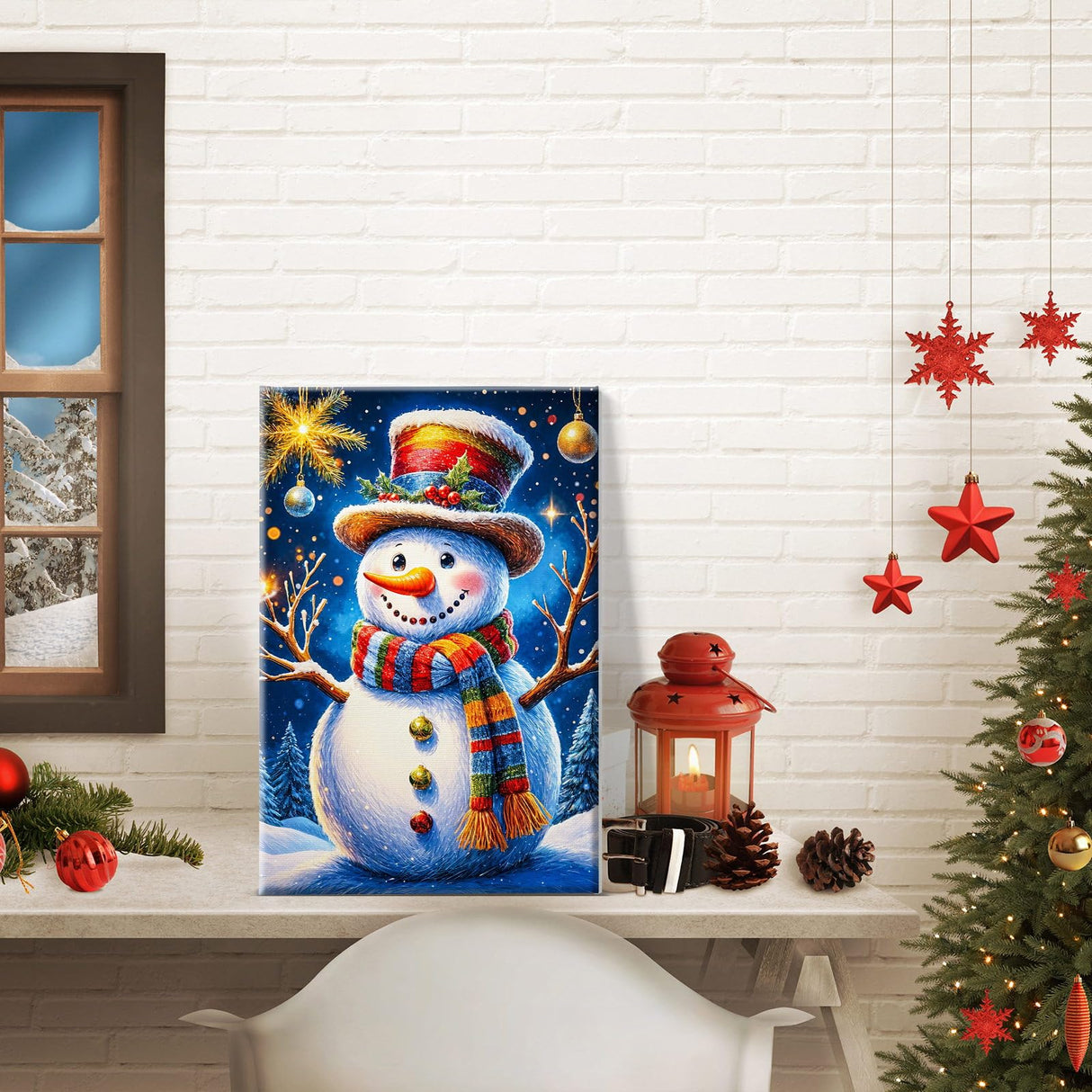 JOOZ Christmas Paint by Numbers Kit for Adults Framed Snowman Paint by Number with Easel Christmas Tree Paint by Number with Frame DIY Christmas Ball Oil Painting Kits for Home Wall Decor 8x12 Inch JOOZ