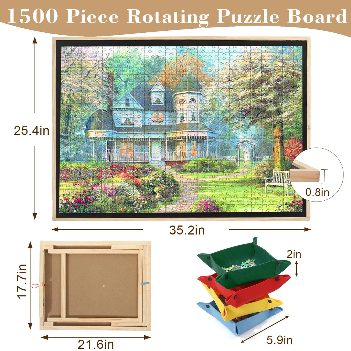 Tilting & Rotating Puzzle Board 1500 Pieces, Vertical & Horizontal Wooden Jigsaw Puzzle Table with Drawers & Protective Cover, 34"×25" Puzzle Board with Lazy Susan for Adults & Kids, Gift for Mum YGJT