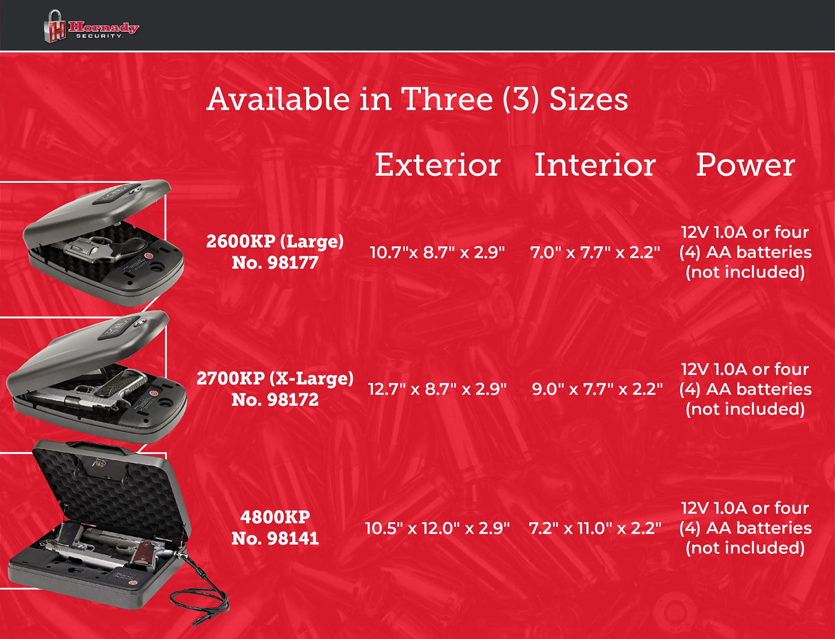 Hornady Rapid Safe 2600 KP – Portable Gun Safe for Firearms – RFiD Safe for Fast, Multiple Method Entry – Includes Rapid Safe, RFiD Wristband, Key Fob, 2 Decals, 2 Barrel Keys and Security Cable Hornady