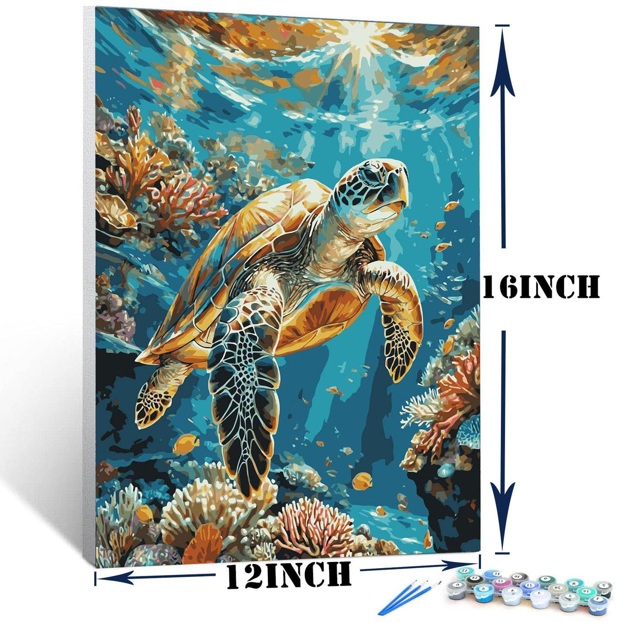 Lovepefe Sea Turtle Paint by Numbers Kit for Adults with Framed Oil Painting Kit Beginner Turtle DIY Painting Kits for Adults Paint by Number On Canvas for Gift Home Wall Decor 12x16 Inch Lovepefe